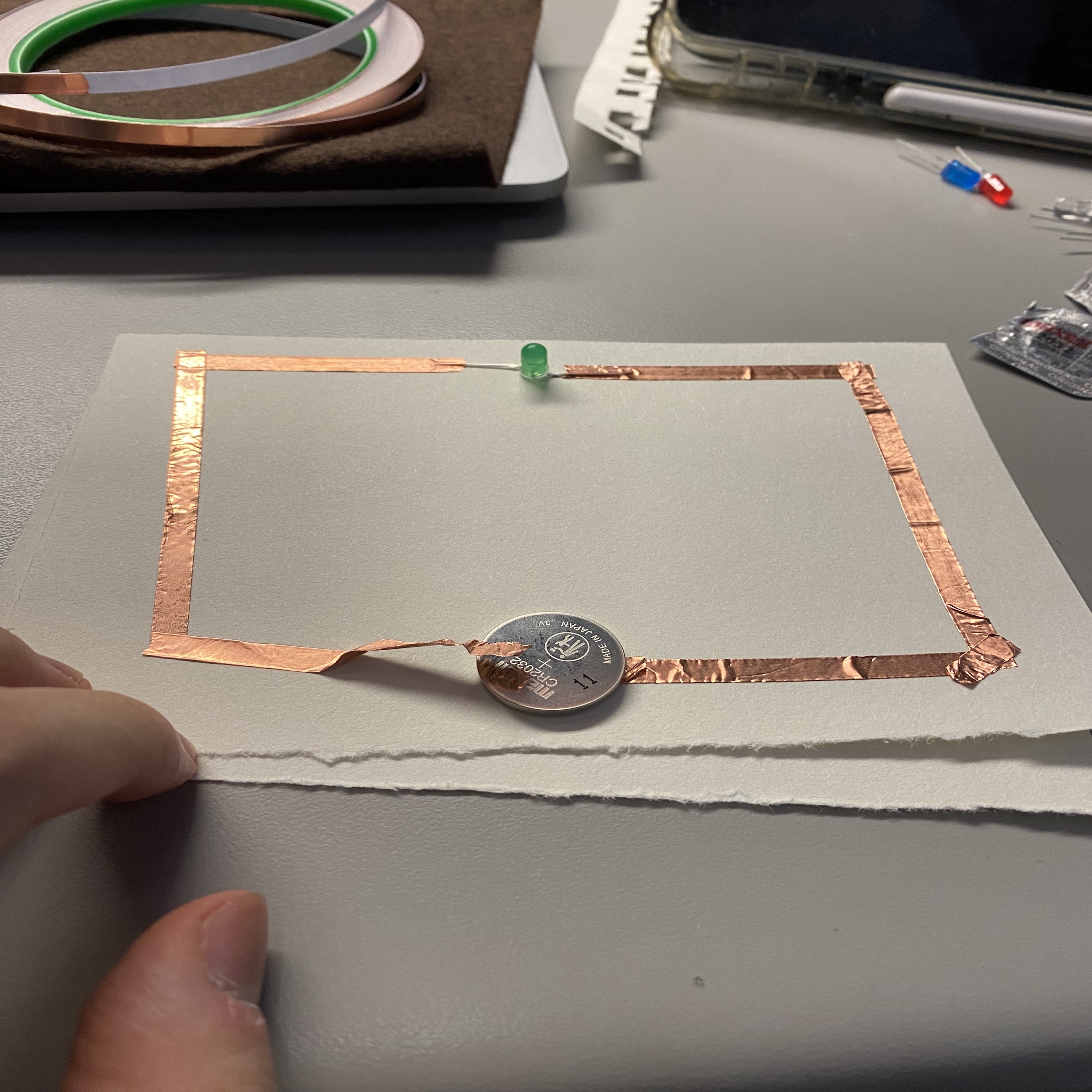 The first circuit I made, which was mainly composed of one LED light.