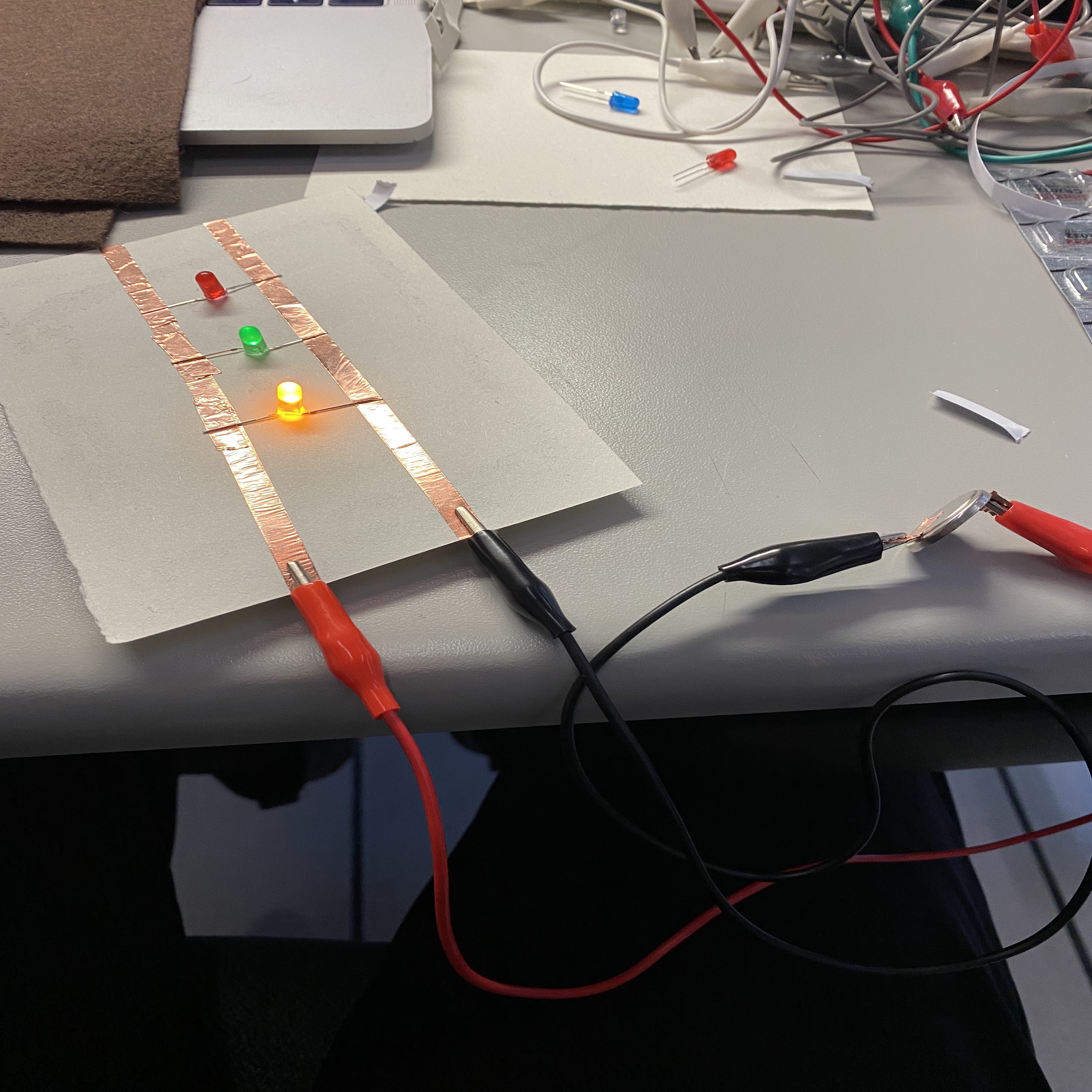 A circuit made up of three LED lights