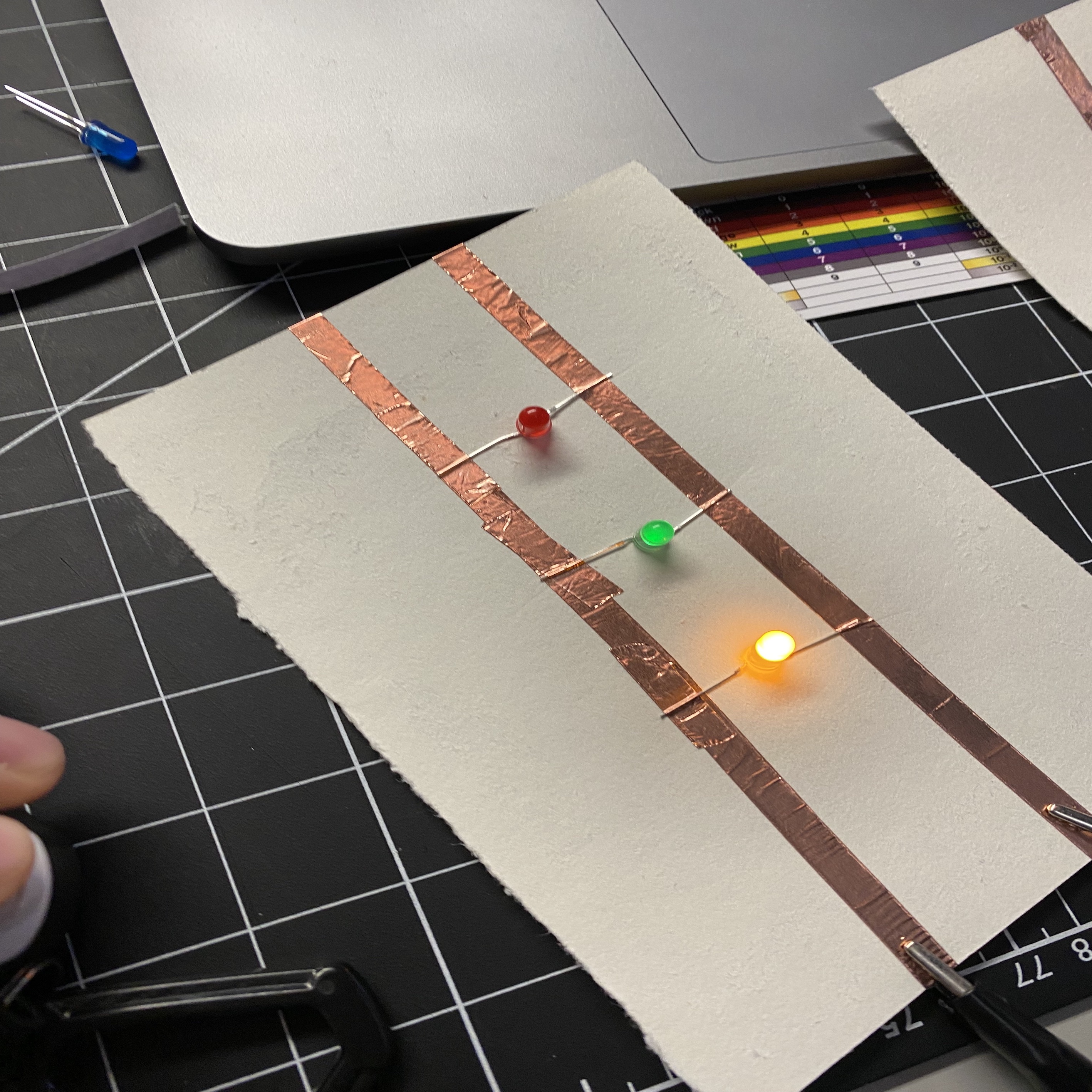 A circuit with three LED lights