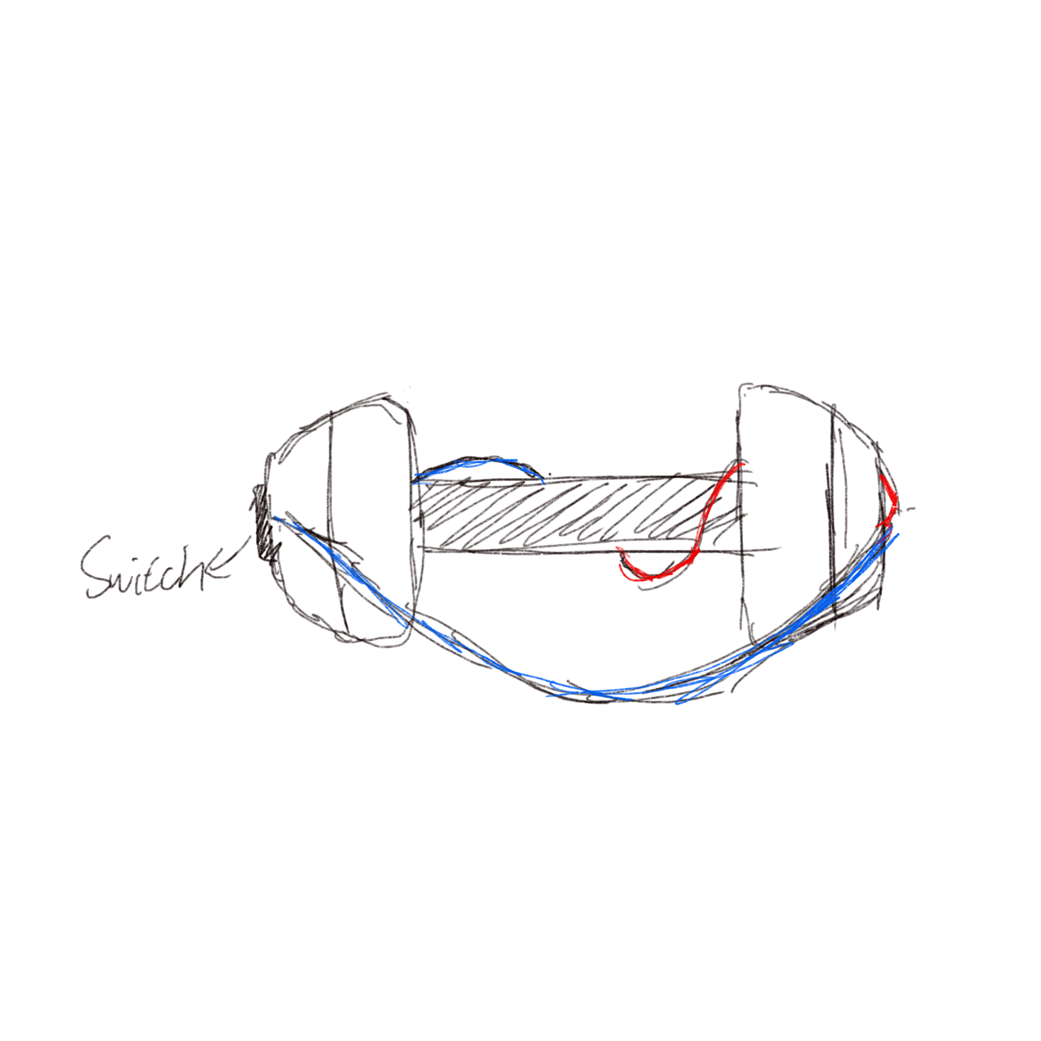 The bottom view of the headphone circuit sketch.