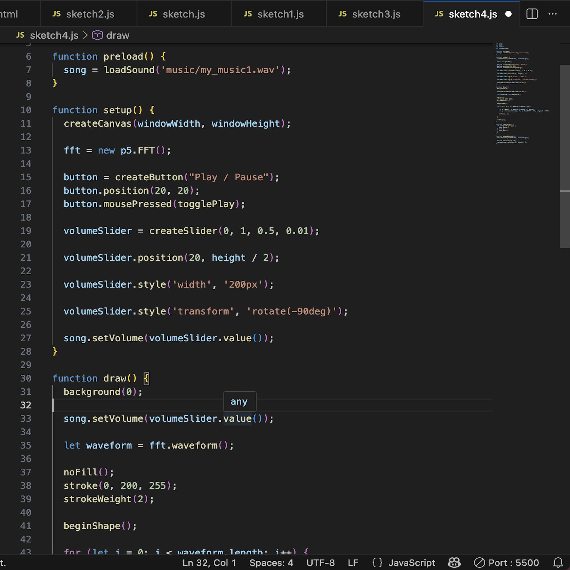 The code for adding the volume adjustment function to the linear ripple visual effect was written.
