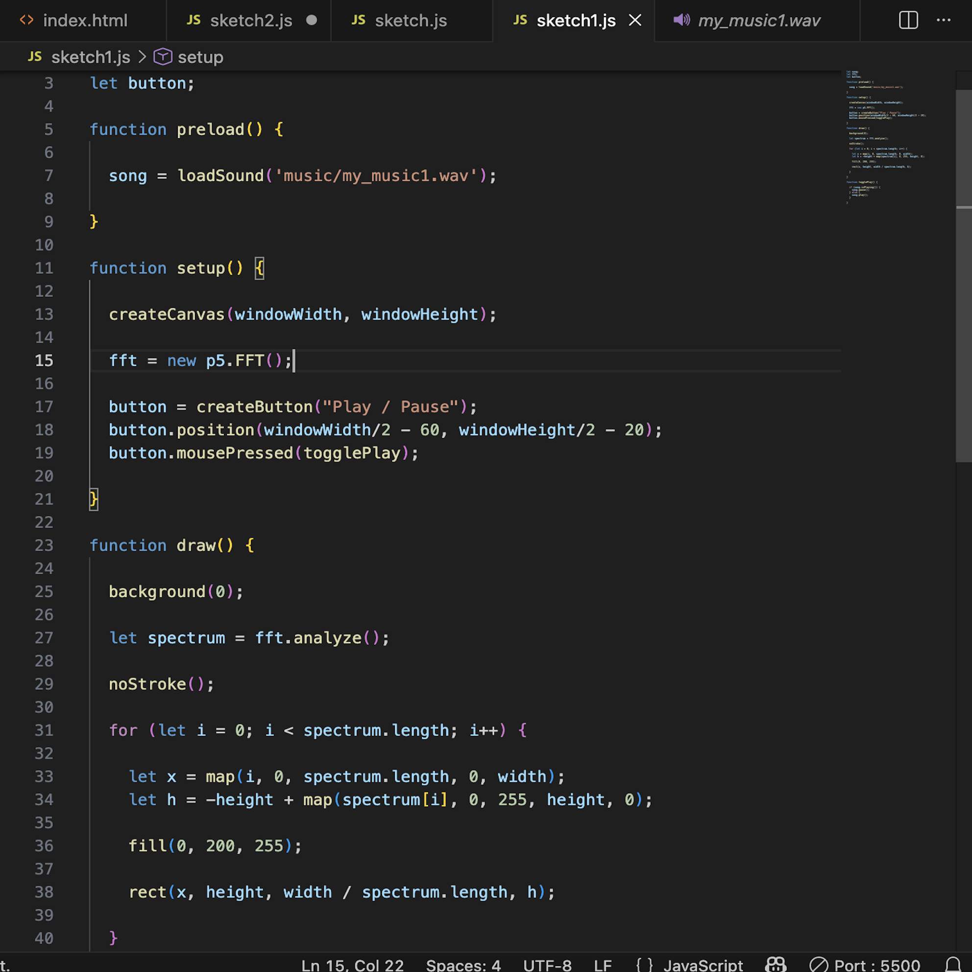 Code writing for the visual effect of audio waveforms