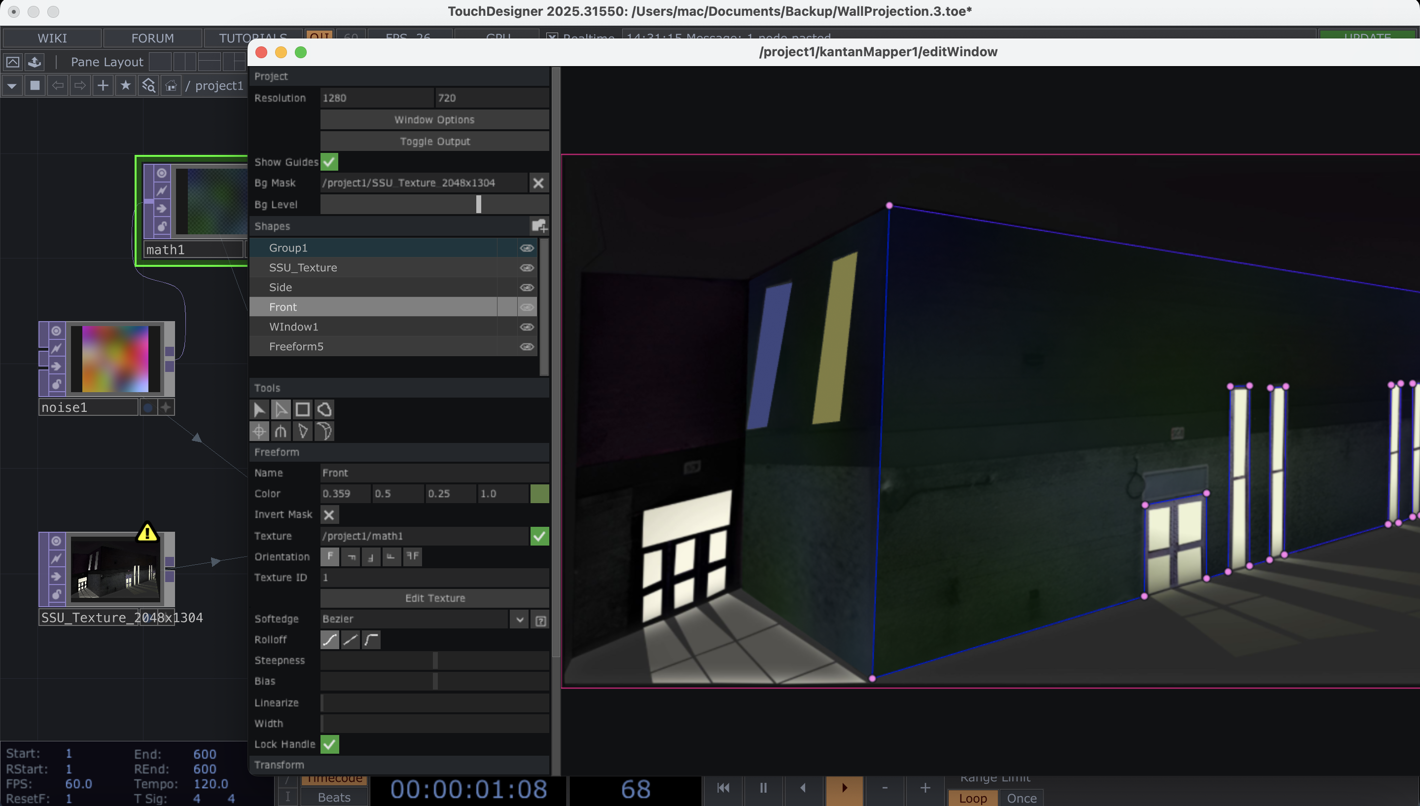 Touch Designer relationship between the transparency of the wall surface and the special effects