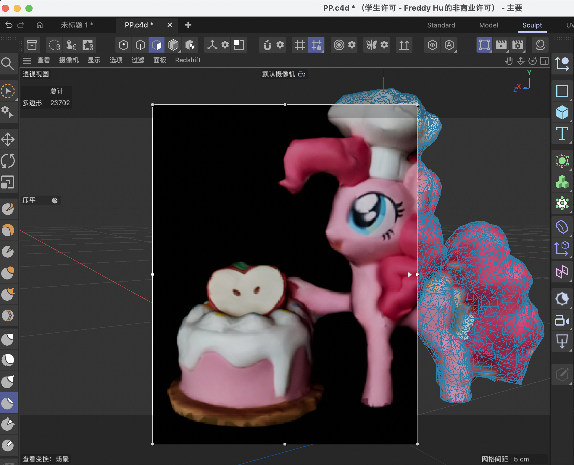 Blended view of pony model